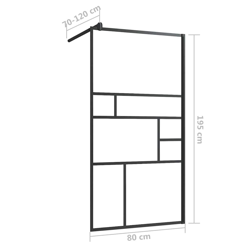 brusevæg 80x195 cm klart ESG-glas sort