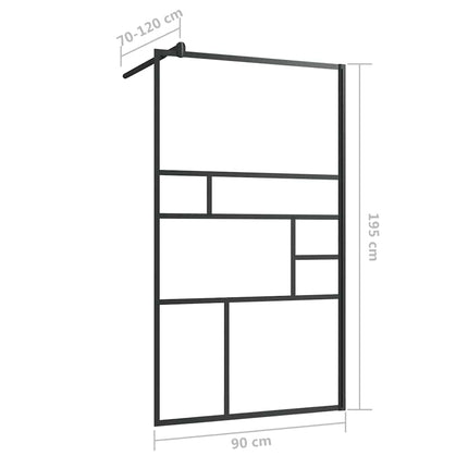 brusevæg 90x195 cm klart sikkerhedsglas sort