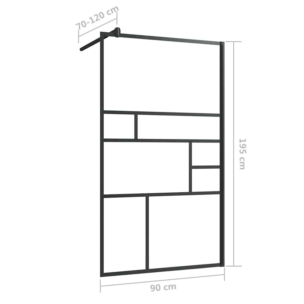brusevæg 90x195 cm klart sikkerhedsglas sort