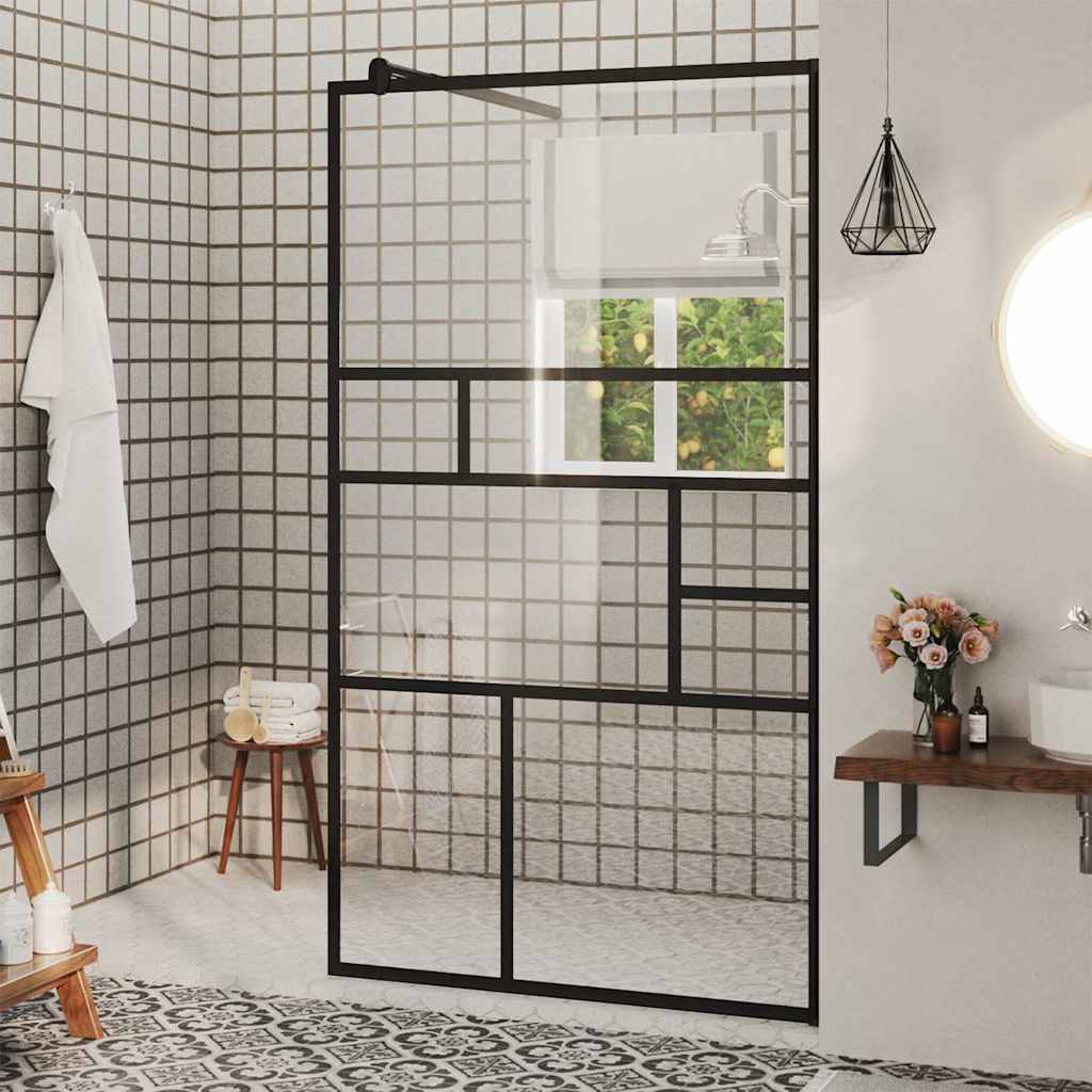 brusevæg 90x195 cm klart sikkerhedsglas sort
