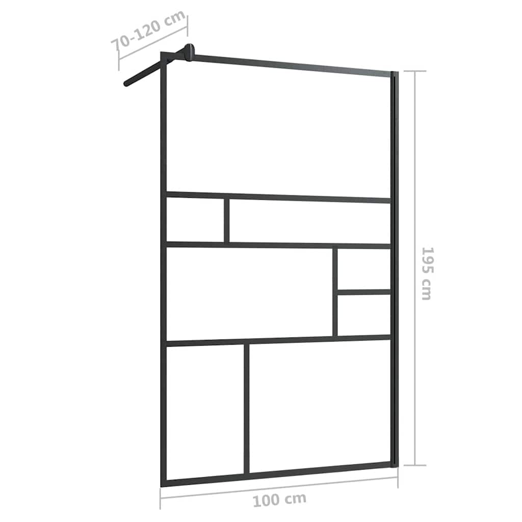 brusevæg 100x195 cm klart sikkerhedsglas sort