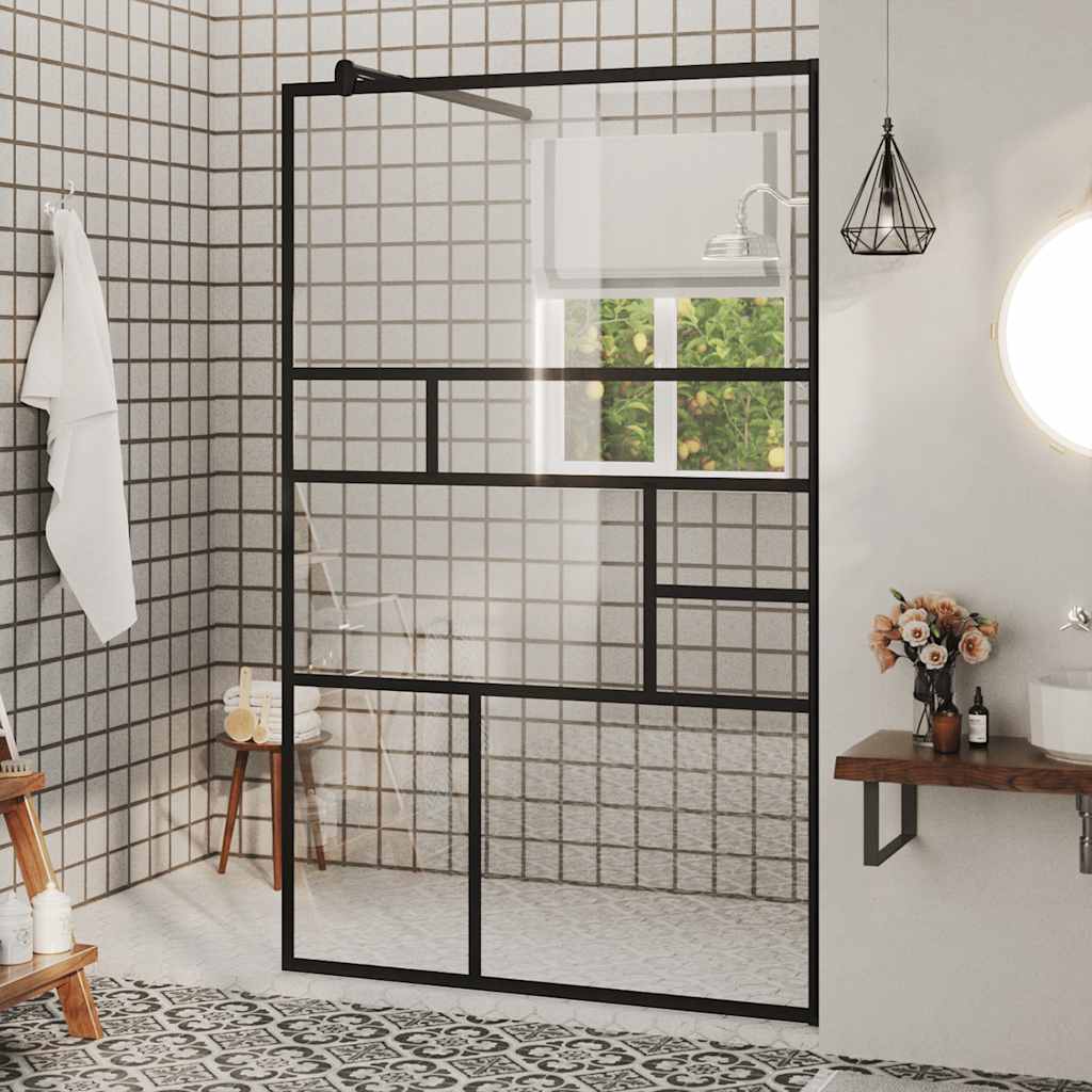 brusevæg 100x195 cm klart sikkerhedsglas sort