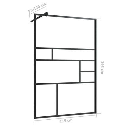brusevæg 115x195 cm klart sikkerhedsglas sort