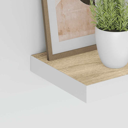 væghylde 60x23,5x3,8 cm MDF egetræsfarve og hvid
