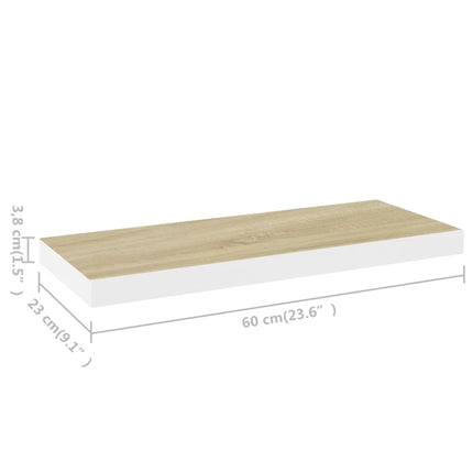 væghylde 60x23,5x3,8 cm MDF egetræsfarve og hvid