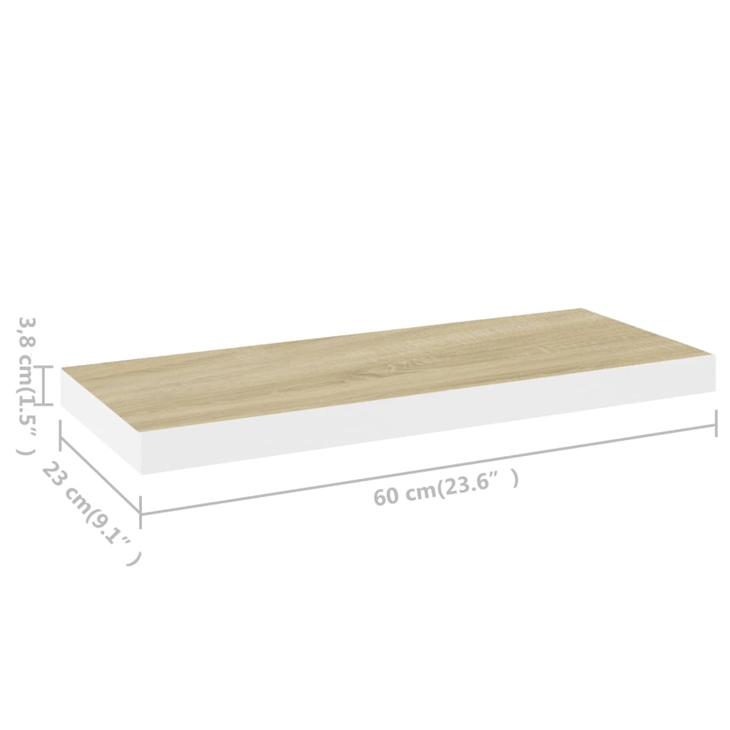 væghylde 60x23,5x3,8 cm MDF egetræsfarve og hvid