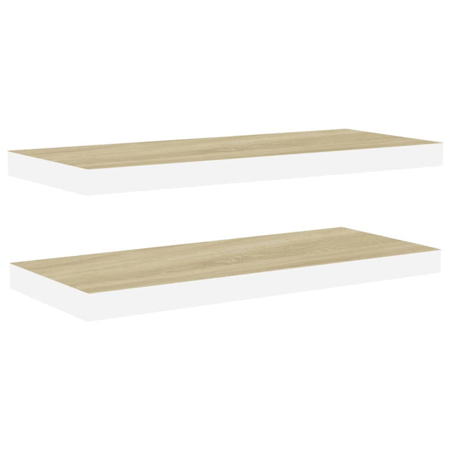 væghylder 2 stk. 60x23,5x3,8 cm MDF egetræsfarve og hvid