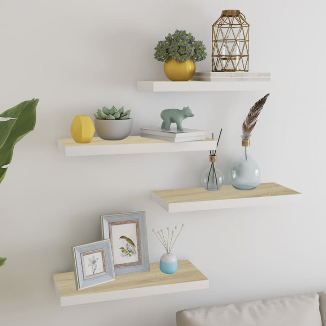 væghylder 4 stk. 60x23,5x3,8 cm MDF egetræsfarve og hvid