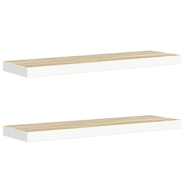 væghylder 2 stk. 80x23,5x3,8 cm MDF egetræsfarve og hvid