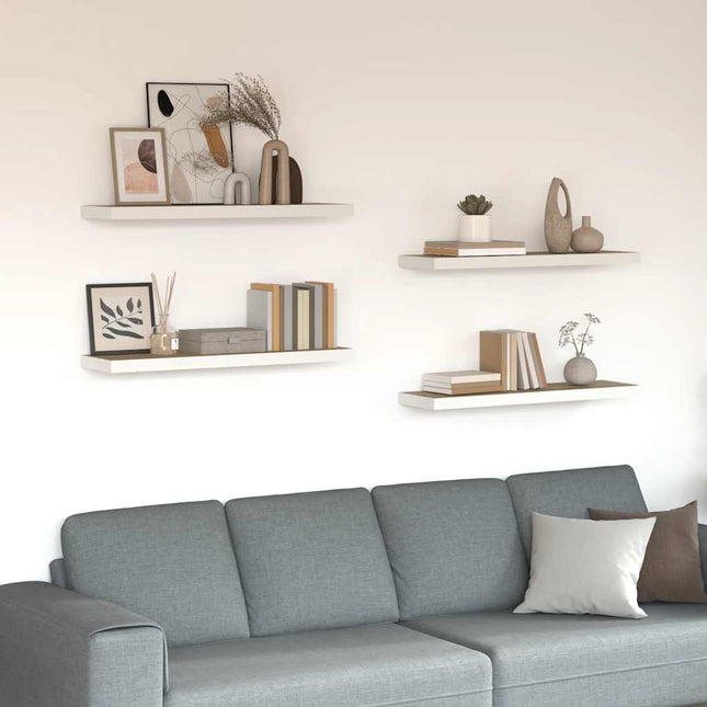 væghylder 4 stk. 80x23,5x3,8 cm MDF egetræsfarve og hvid