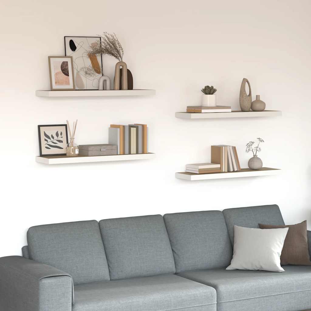 væghylder 4 stk. 80x23,5x3,8 cm MDF egetræsfarve og hvid