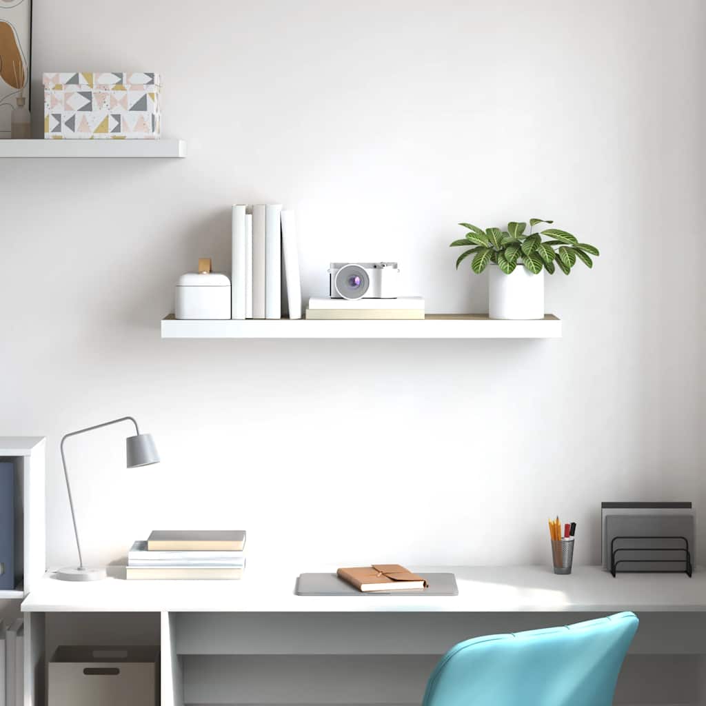 svævehylde 90x23,5x3,8 cm MDF egetræsfarve og hvid