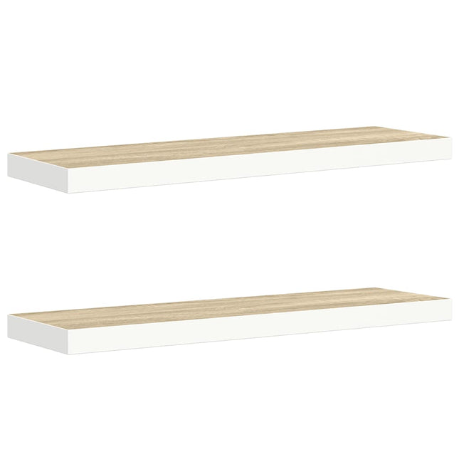svævehylder 2 stk. 90x23,5x3,8 cm MDF egetræsfarve og hvid