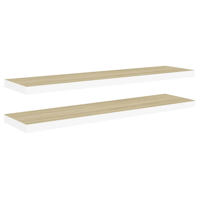 svævehylder 2 stk. 90x23,5x3,8 cm MDF egetræsfarve og hvid