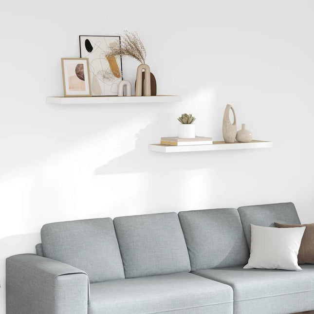 svævehylder 2 stk. 90x23,5x3,8 cm MDF egetræsfarve og hvid