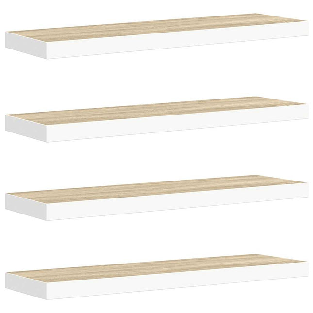 svævehylder 4 stk. 90x23,5x3,8 cm MDF egetræsfarve og hvid