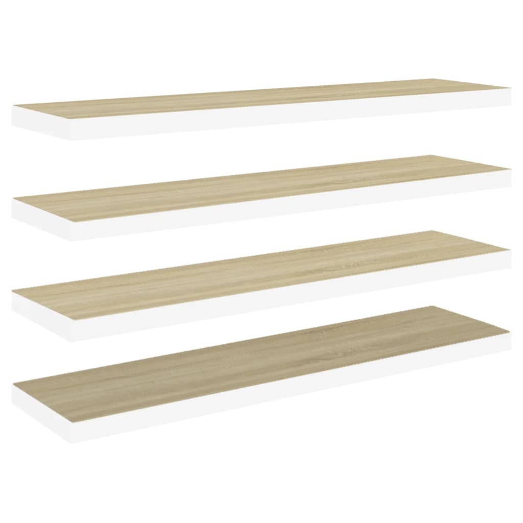 svævehylder 4 stk. 90x23,5x3,8 cm MDF egetræsfarve og hvid