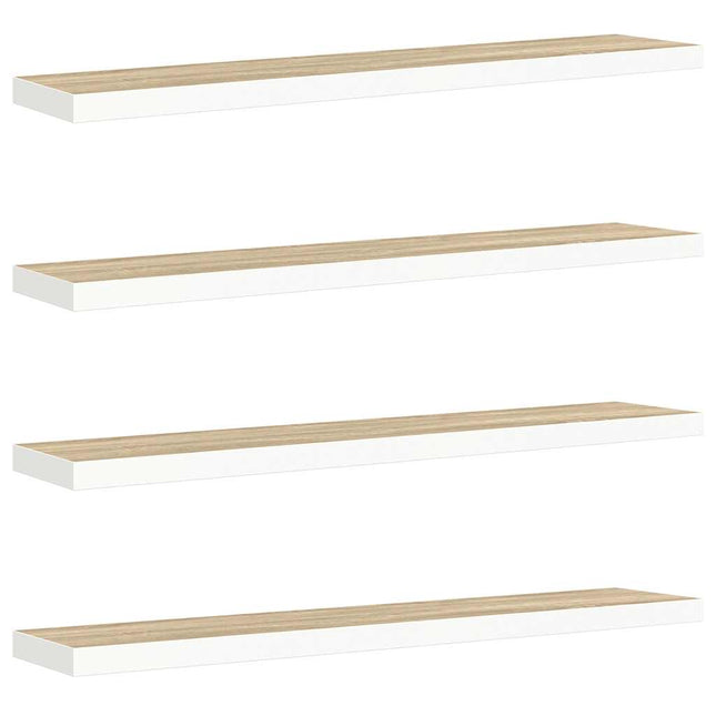 væghylder 4 stk. 120x23,5x3,8 cm MDF egetræsfarve og hvid