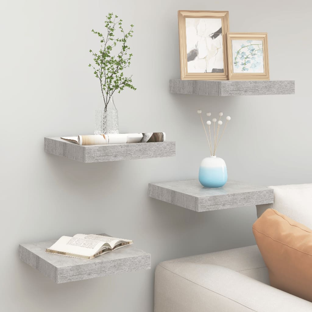 væghylder 4 stk. 23x23,5x3,8 cm MDF betongrå