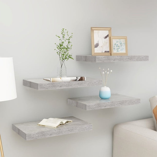 væghylder 4 stk. 50x23x3,8 cm MDF betongrå