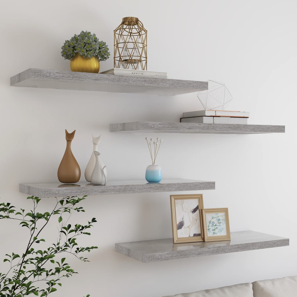 væghylder 4 stk. 80x23,5x3,8 cm MDF betongrå