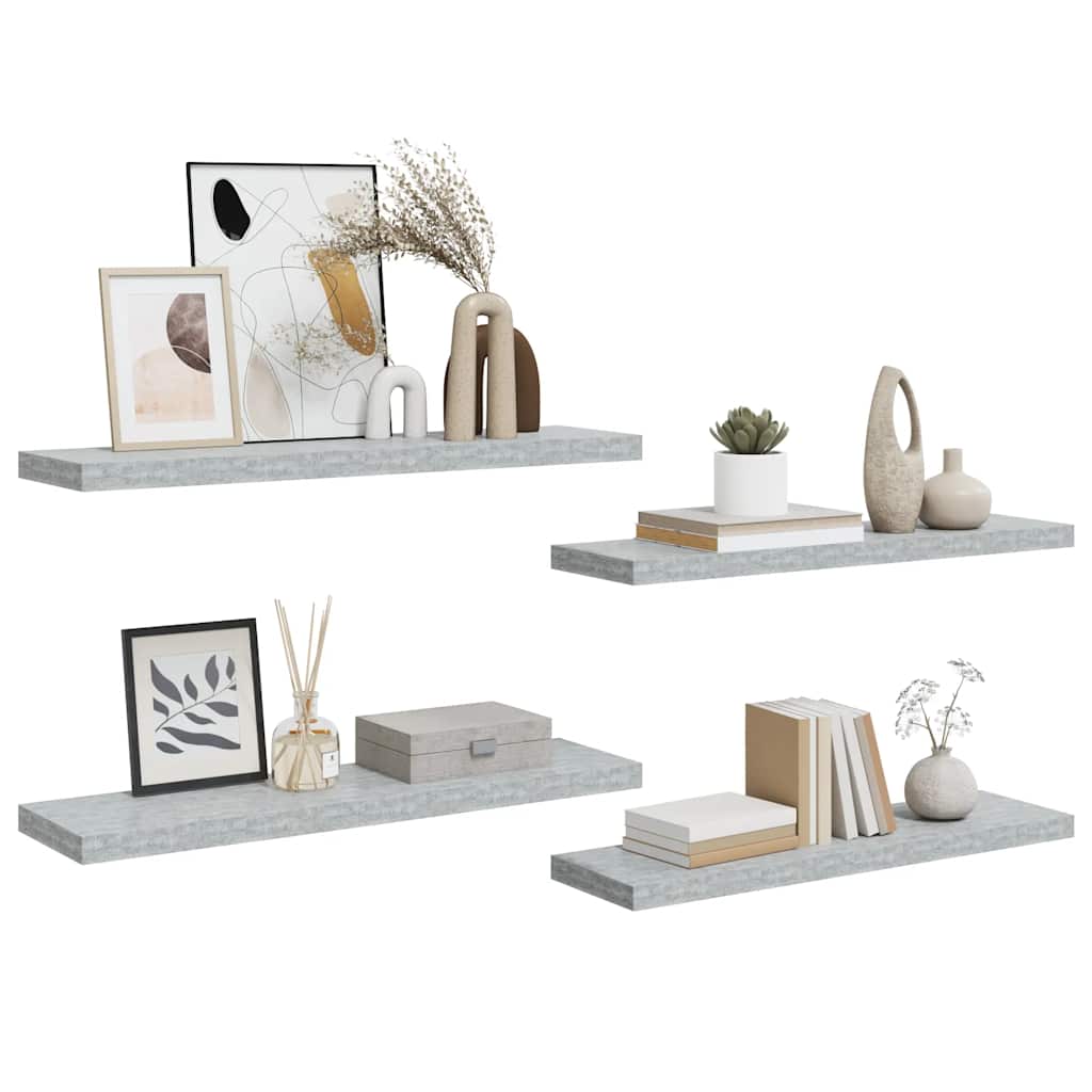 svævehylder 4 stk. 90x23,5x3,8 cm MDF betongrå