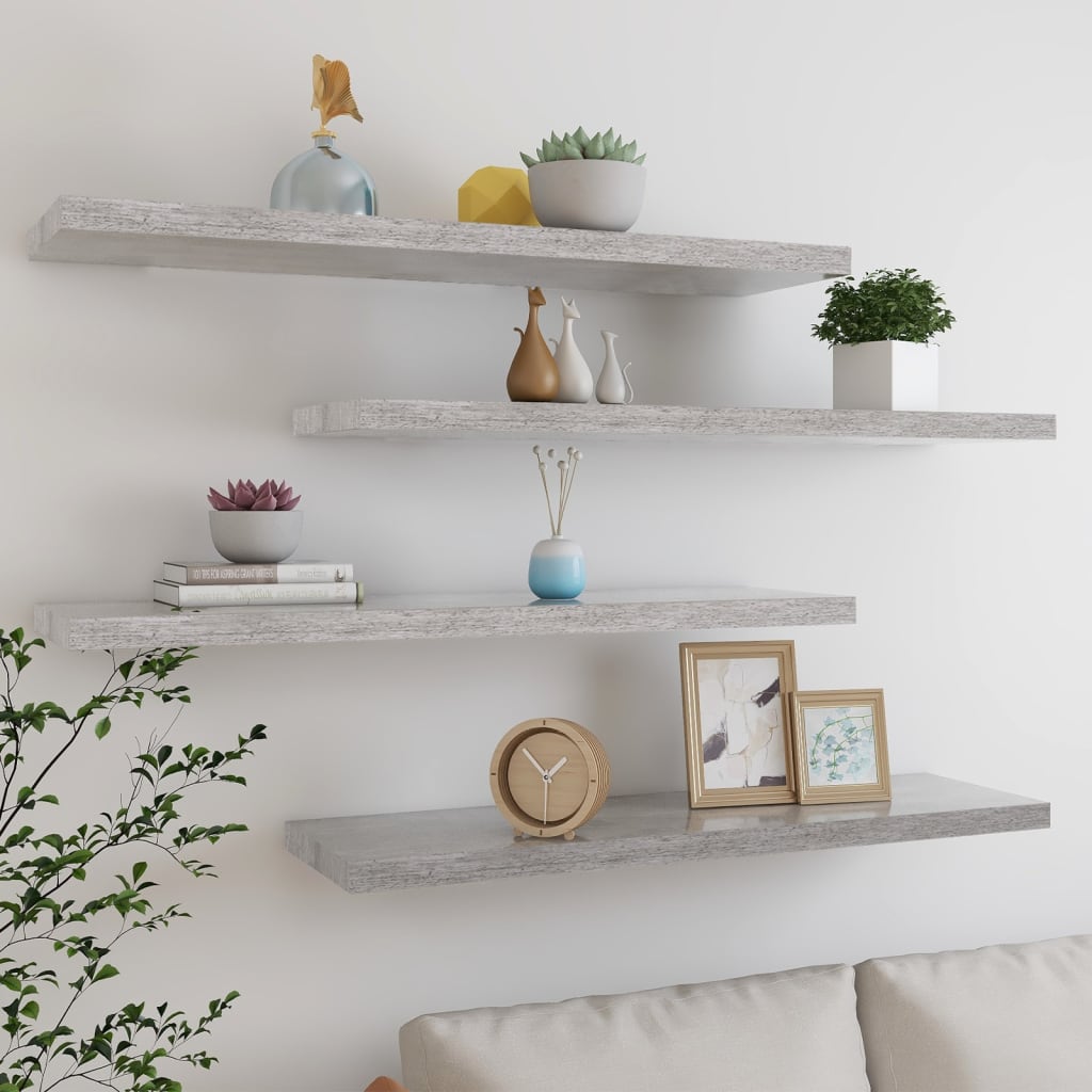 svævehylder 4 stk. 90x23,5x3,8 cm MDF betongrå