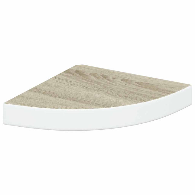 hjørnehylde 25x25x3,8 cm MDF egetræsfarve og hvid