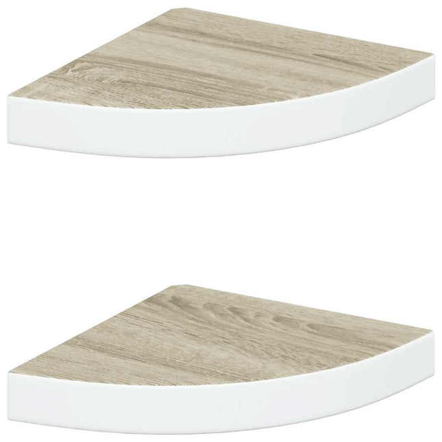 hjørnehylder 2 stk. 25x25x3,8 cm MDF egetræsfarve og hvid