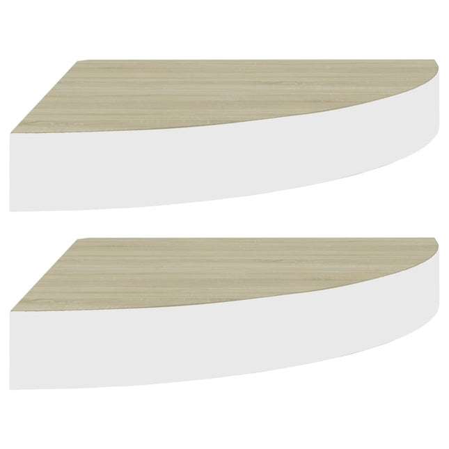hjørnehylder 2 stk. 25x25x3,8 cm MDF egetræsfarve og hvid