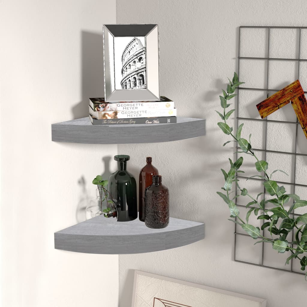 hjørnehylder 2 stk. 25x25x3,8 cm MDF betongrå