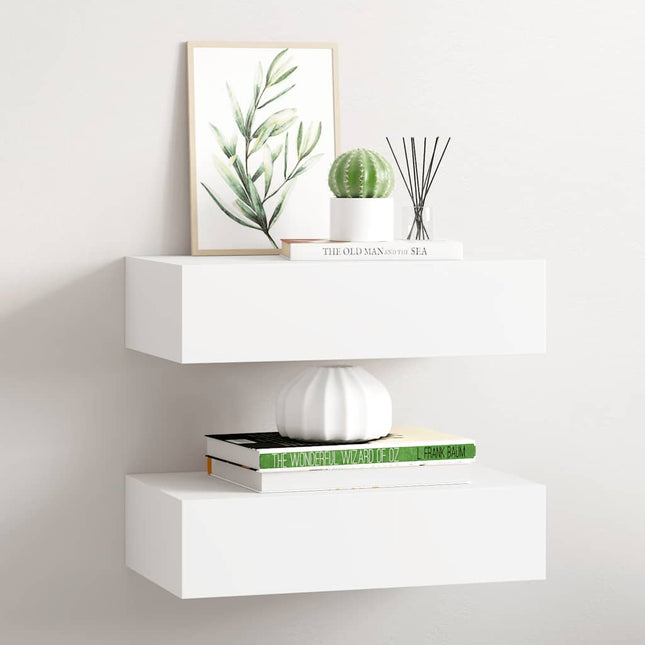 væghylder med skuffer 2 stk. 40x23,5x10 cm MDF hvid