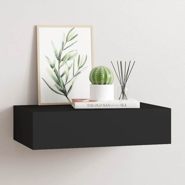 væghylde med skuffe 40x23,5x10 cm MDF sort