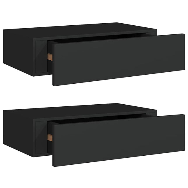 væghylder med skuffer 2 stk. 40x23,5x10 cm MDF sort