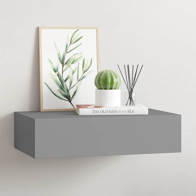 væghylde med skuffe 40x23,5x10 cm MDF grå