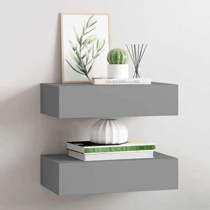 væghylder med skuffer 2 stk. 40x23,5x10 cm MDF grå