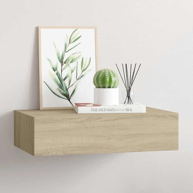 væghylde med skuffe 40x23,5x10 cm MDF egetræsfarvet