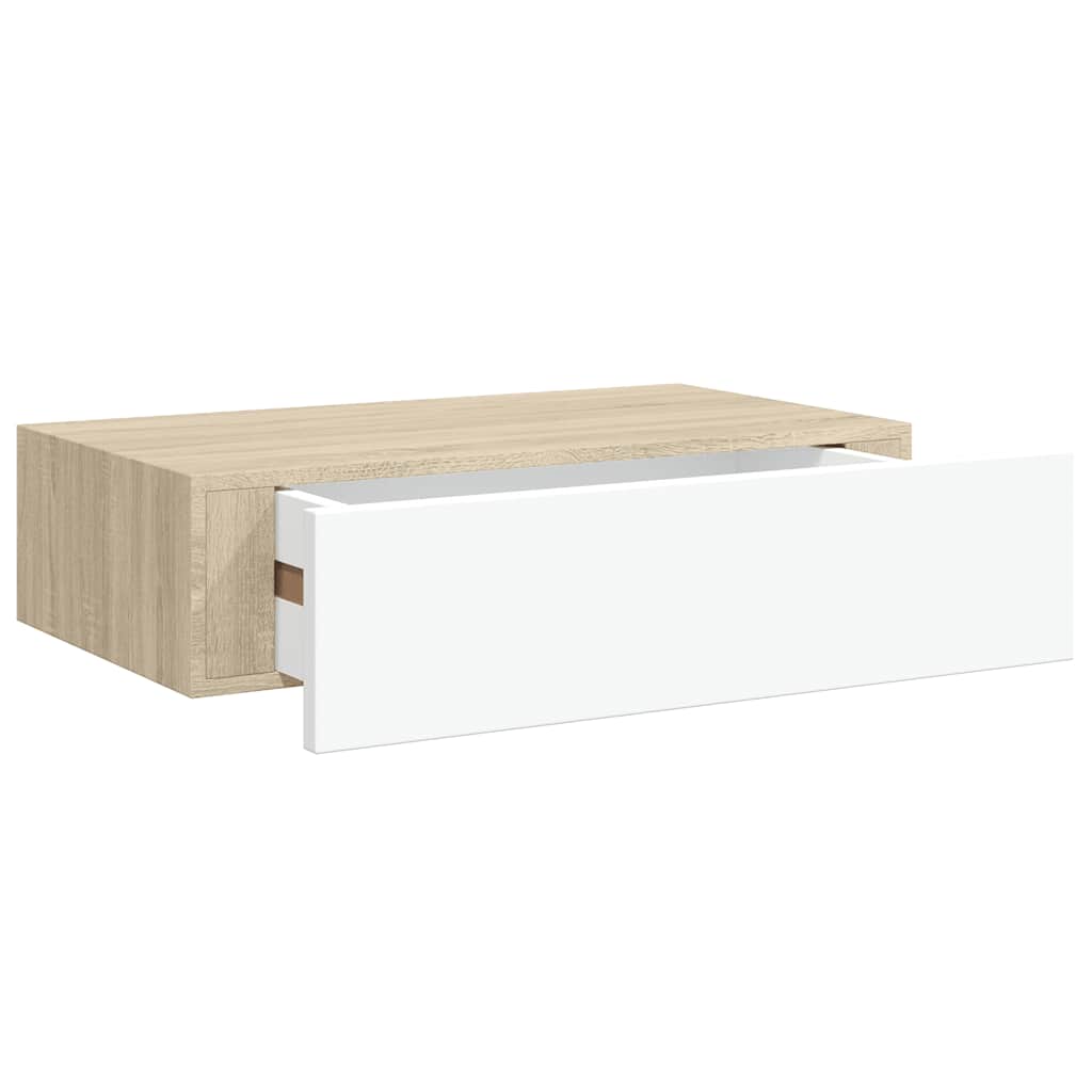 vægmonteret skuffehylde eg og hvid 40x23,5x10 cm MDF