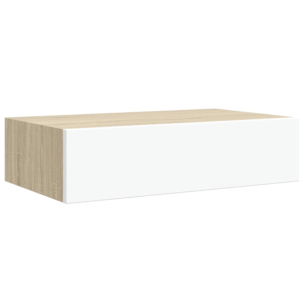 vægmonteret skuffehylde eg og hvid 40x23,5x10 cm MDF