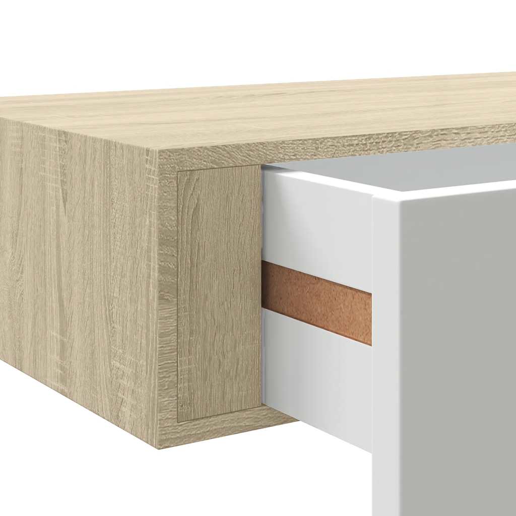 vægmonteret skuffehylde eg og hvid 40x23,5x10 cm MDF
