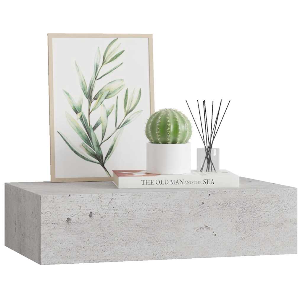 væghylde med skuffe 40x23,5x10 cm MDF betongrå