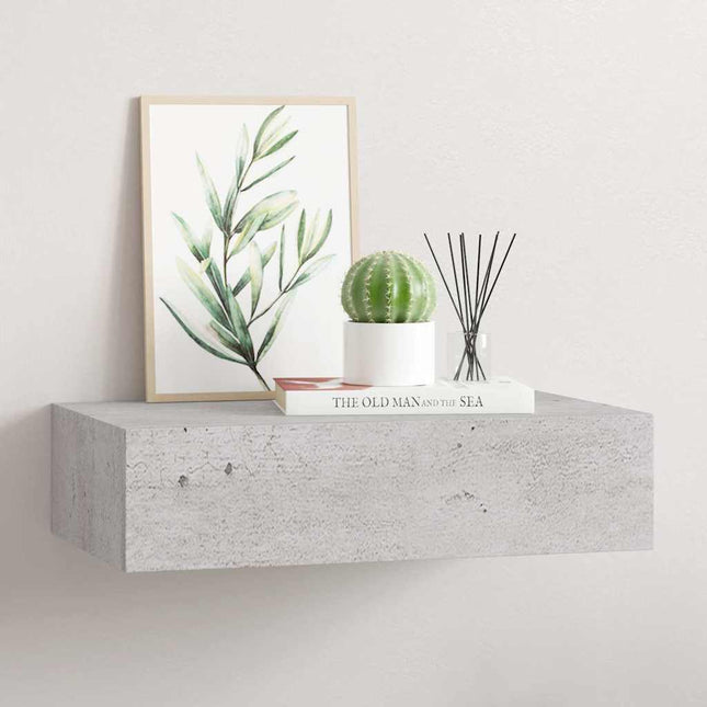 væghylde med skuffe 40x23,5x10 cm MDF betongrå