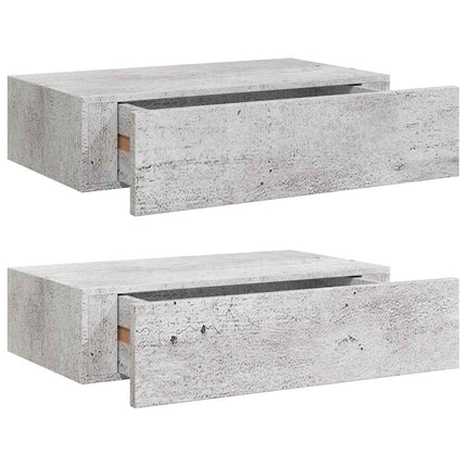 hylder med skuffe 2 stk. 40x23,5x10 cm MDF betongrå