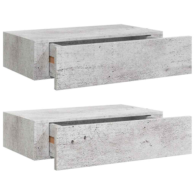 hylder med skuffe 2 stk. 40x23,5x10 cm MDF betongrå