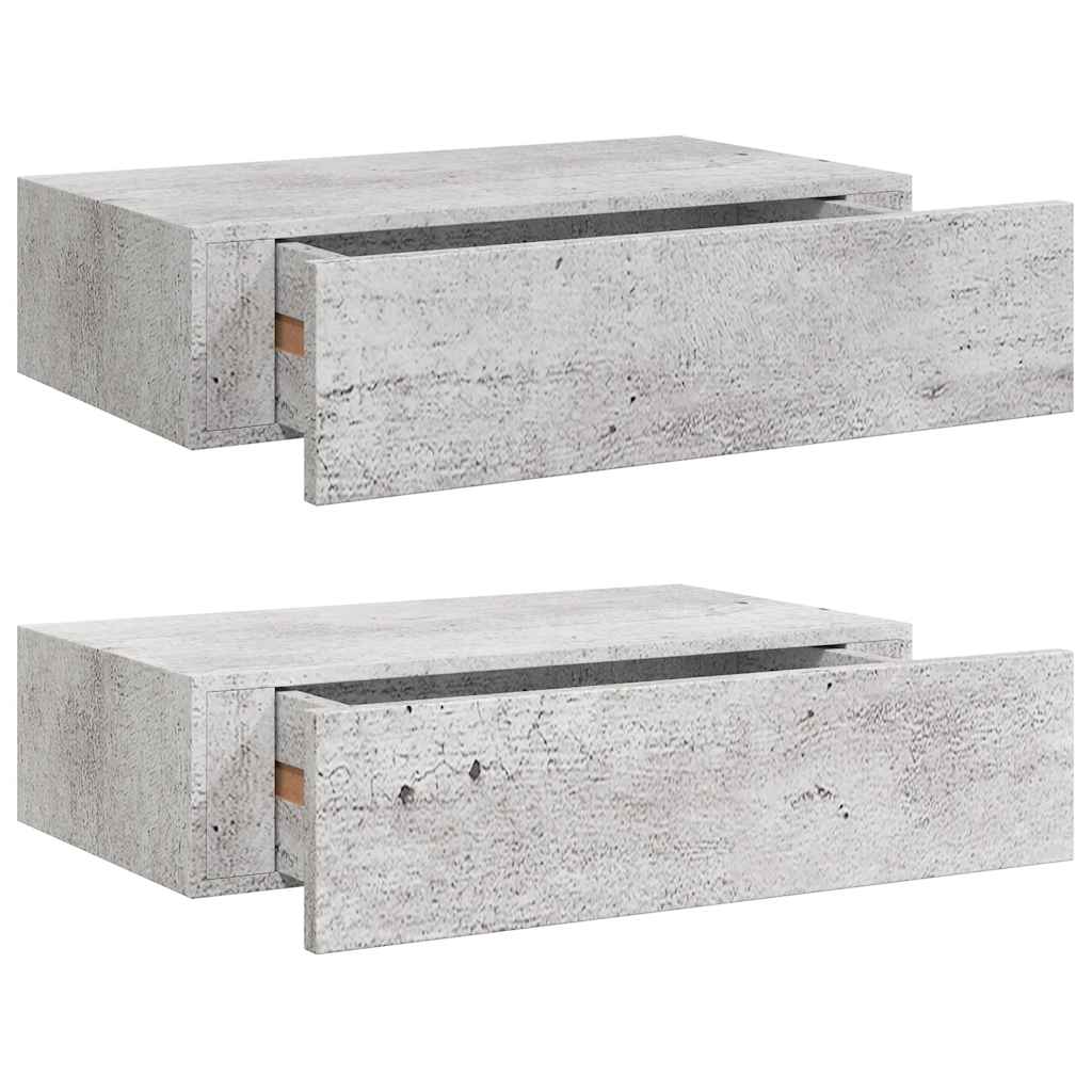 hylder med skuffe 2 stk. 40x23,5x10 cm MDF betongrå
