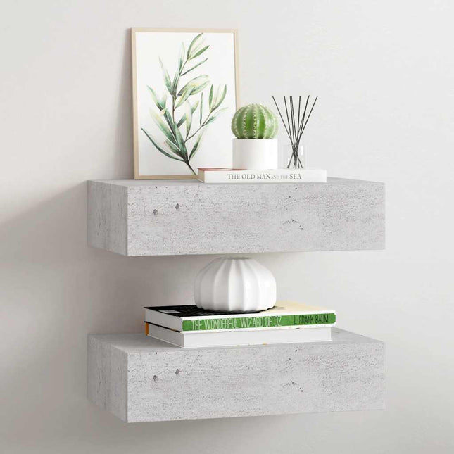 hylder med skuffe 2 stk. 40x23,5x10 cm MDF betongrå