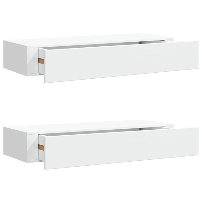 væghylder med skuffer 2 stk. 60x23,5x10 cm MDF hvid