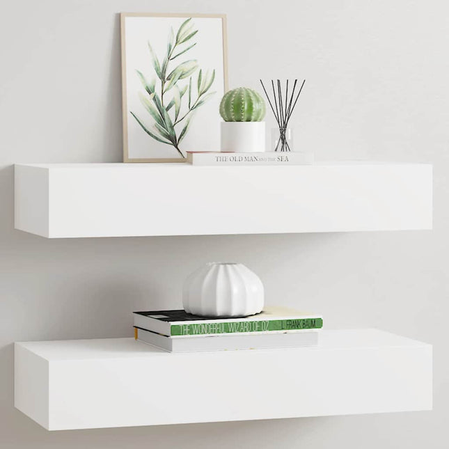 væghylder med skuffer 2 stk. 60x23,5x10 cm MDF hvid