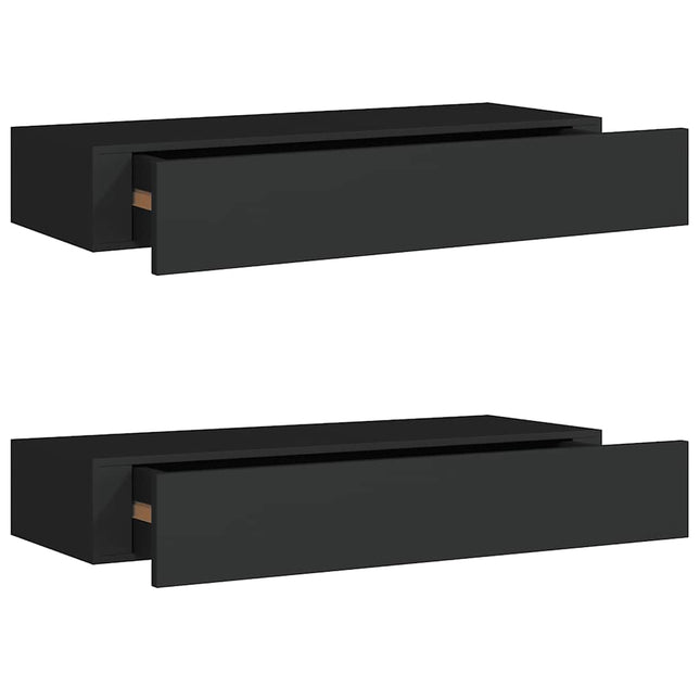 væghylder med skuffer 2 stk. 60x23,5x10 cm MDF sort