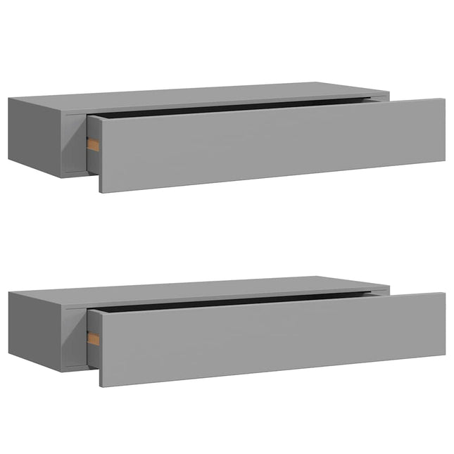 væghylder med skuffer 2 stk. 60x23,5x10 cm MDF grå